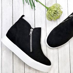 Women’s Black Wedge Sneakers with Side Zip